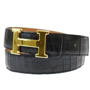 HERMES Constance H Buckle Belt Crocodile Porosus L